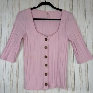 Free People Light Pink Ribbed Knit Top
